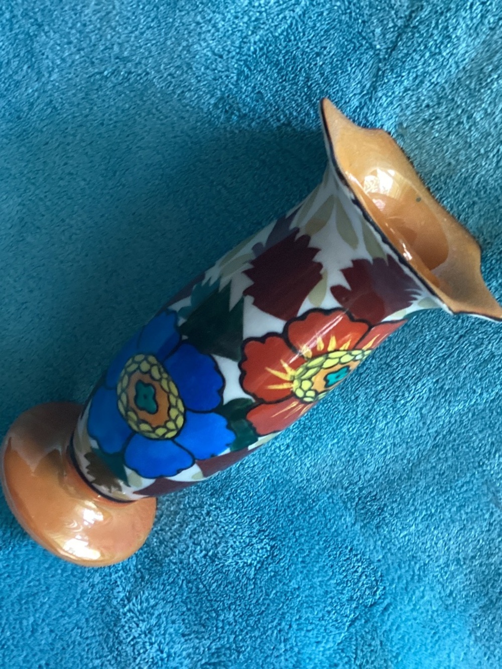 VINTAGE COLORFUL LUSTERWARE FLORAL BUD VASE